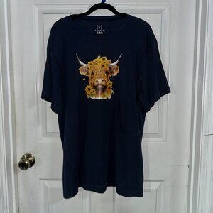 NEW Handcrafted Highland Cow Sunflowers Shirt Size XL